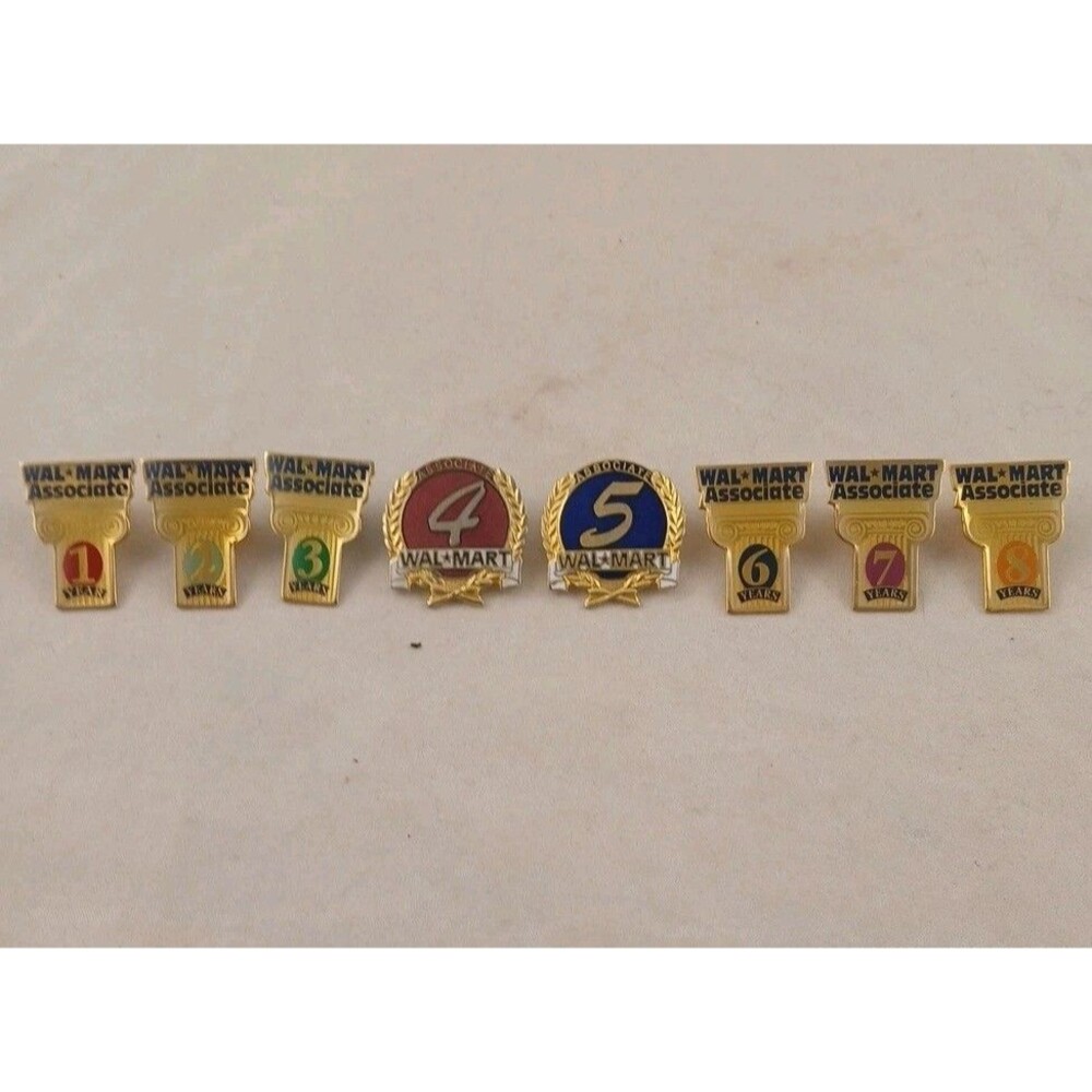 Vintage Walmart Associate/Employee Years of Service Pin Lot-Years 1-8-NICE!